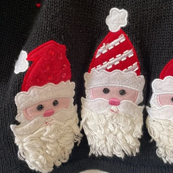 Classic elements vintage vtg beaded snowflake black Santa ugly Christmas sweater - Picture 4 of 16